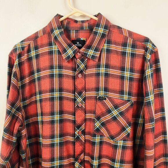 Rip Curl Mens Long Sleeve Plaid Print Single Pocket Cotton Button Down Large - Picture 2 of 7